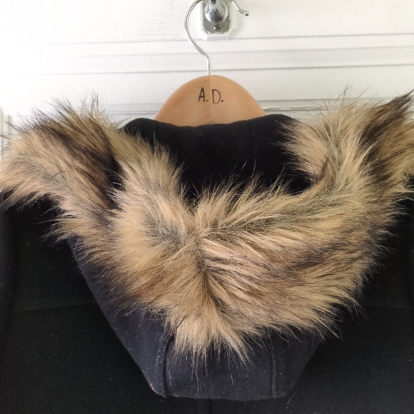 J. Crew black wool parka with faux fur trim - Picture 6 of 8
